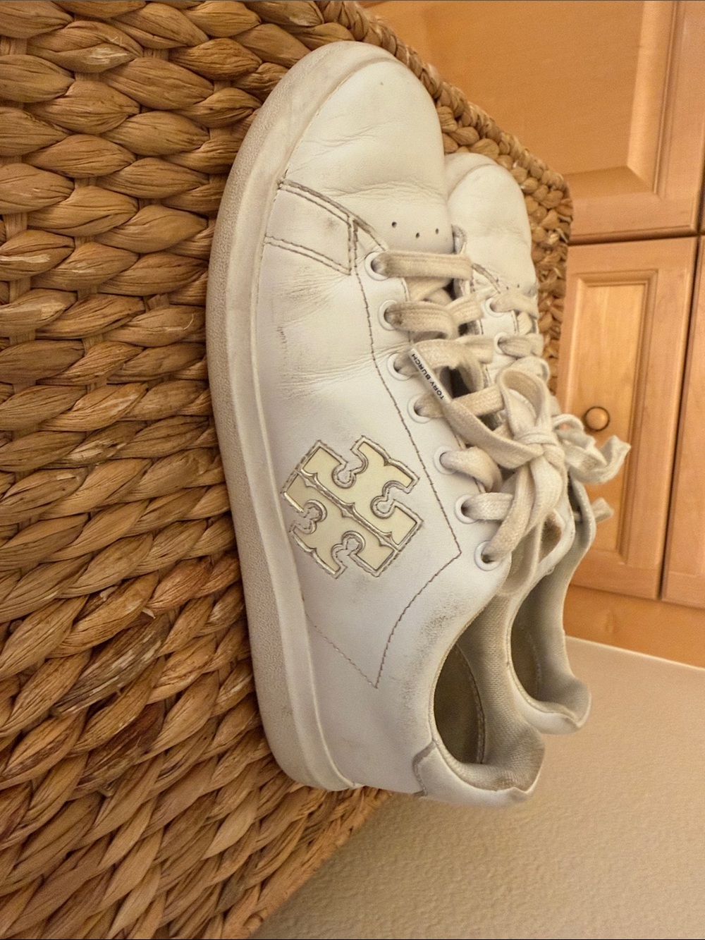 Tory Burch White Leather Logo Lace-Up Sneakers
